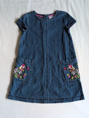 bopster & mimi denim shift dress with floral zebra embroidered pockets girls 5
